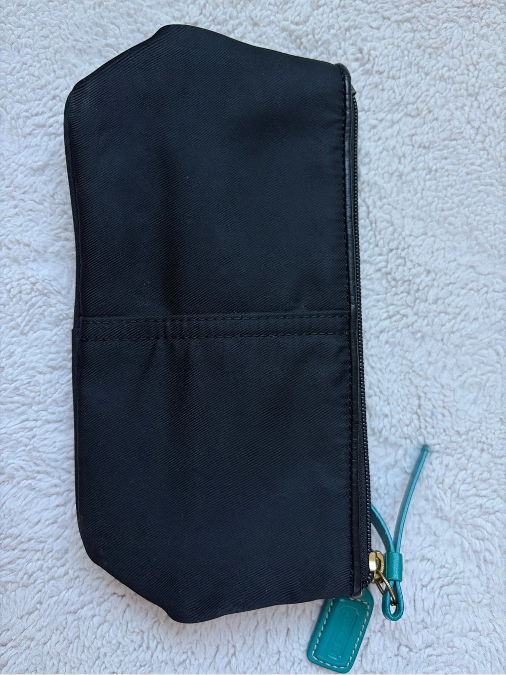 Coach Leatherwear Black Nylon Cosmetic Pouch with Teal Accent